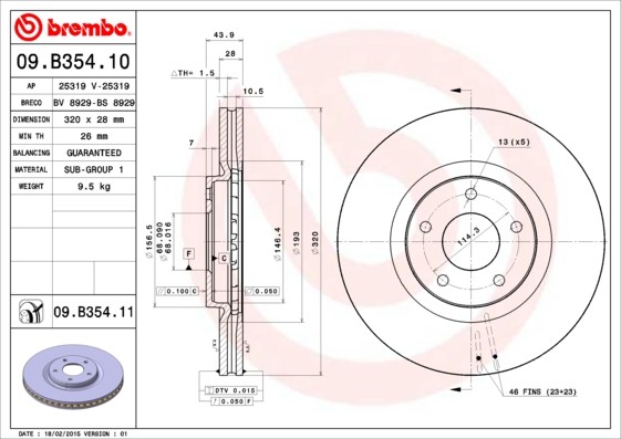 Brembo 09.B354.11 Brake Disc for Nissan, Renault