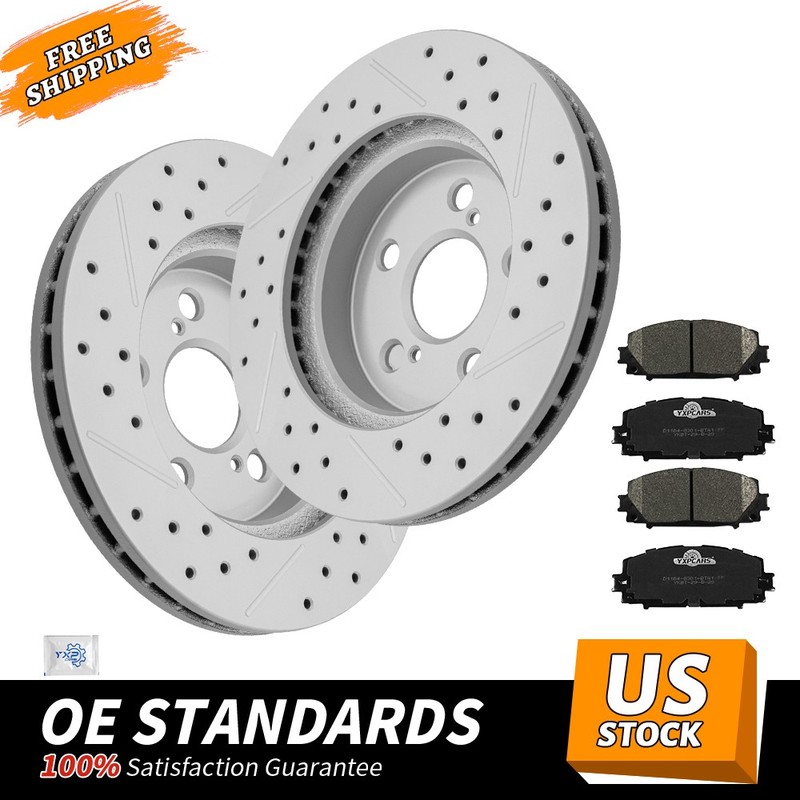 255mm Front Drilled Disc Rotors Ceramic Brake Pads for Toyota Prius Prime AWD-e