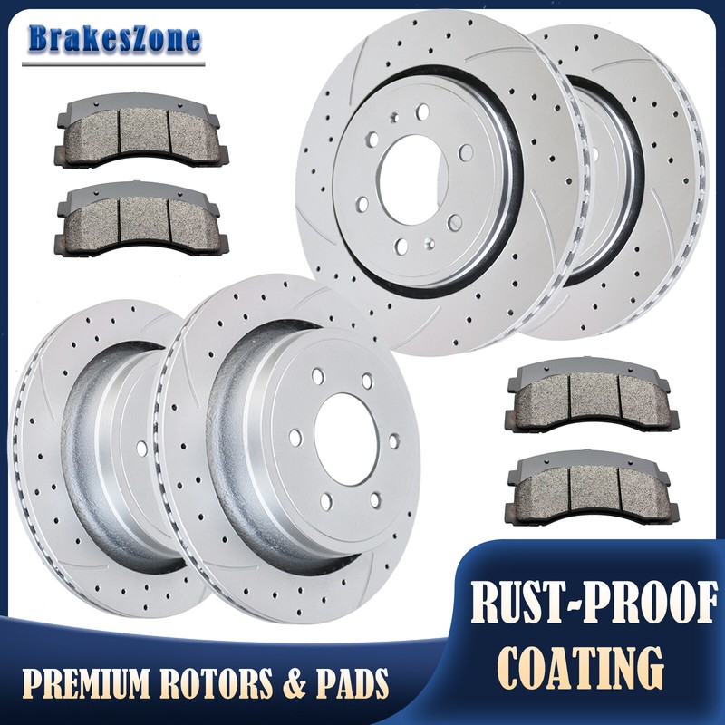 Front Rear Brake Rotors and Brake Pads for Ford F-150 Manual Parking Brakes