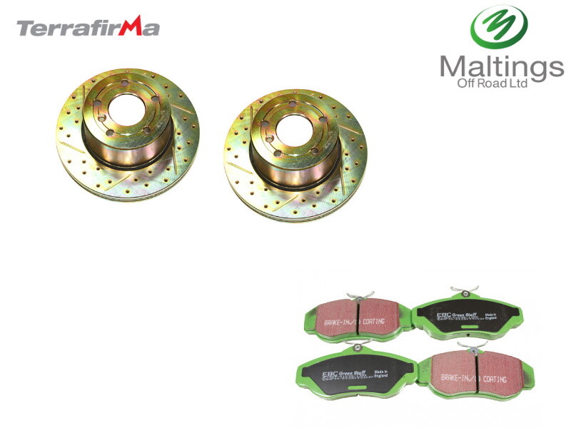 TERRAFIRMA TD5 DRILLED AND GROOVED BRAKE DISCS+PADS SDB000380CDG FITS D2 98-04