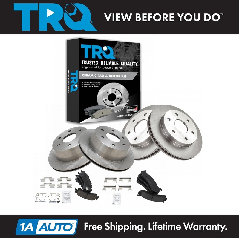 TRQ Premium Posi Ceramic Disc Brake Pad & Rotor Kit Front Rear for GM