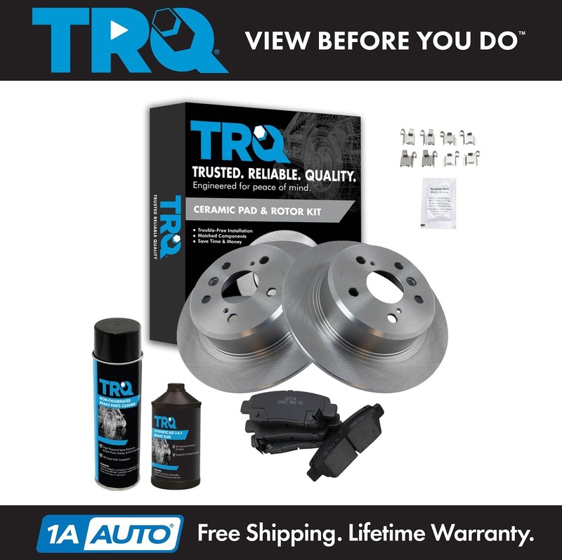 TRQ Rear Ceramic Brake Pad & Rotor Discs Kit w/Chemicals for 95-99 Toyota Avalon