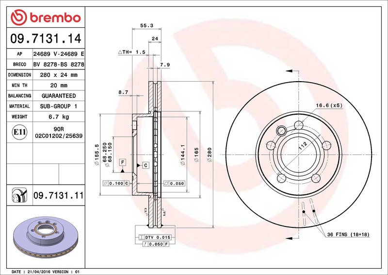 2x Brake Discs Pair Vented fits VW CARAVELLE Mk4 2.4D Front 96 to 03 280mm Set gallery