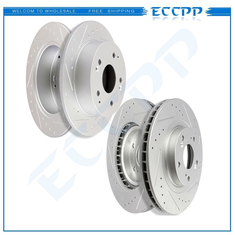 Front And Rear Brake Rotors Drilled Slot For 02-06 Acura RSX Type S 2WD 2.0L