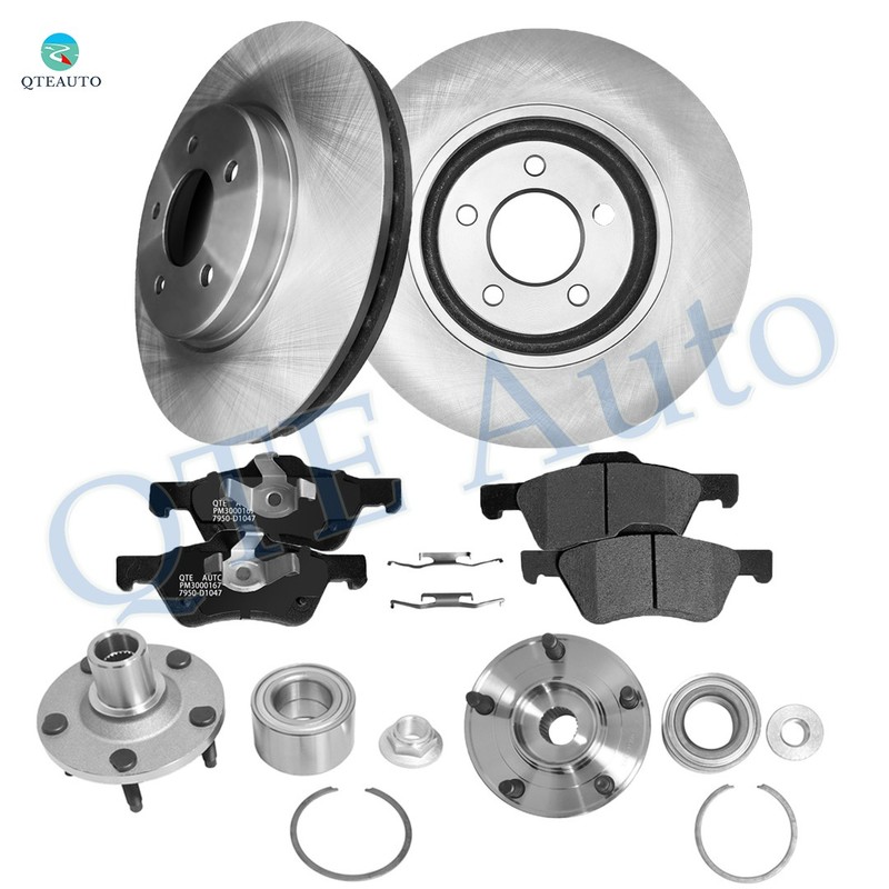 8 Front 303mm Brake Rotors-Ceramic Brake Pad-Wheel Hub For 2005-2012 Ford Escape