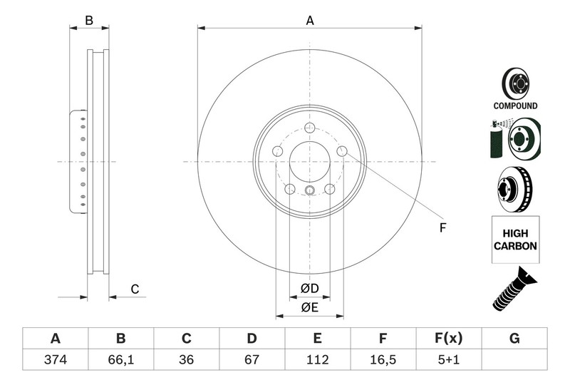 Bosch 0 986 479 F60 Brake Disc for BMW