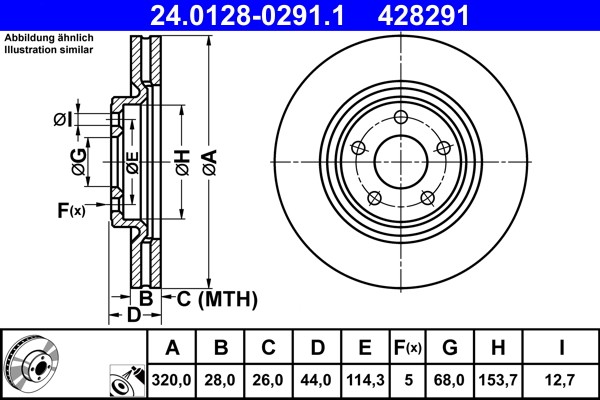 ATE 24.0128-0291.1 Brake Disc for Nissan, Renault