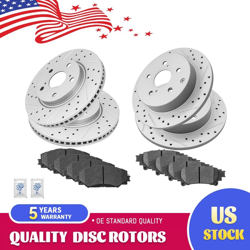 Front Rear Drilled Rotors & Brake Pads Set for 2012 – 2016 2017 Toyota Prius V