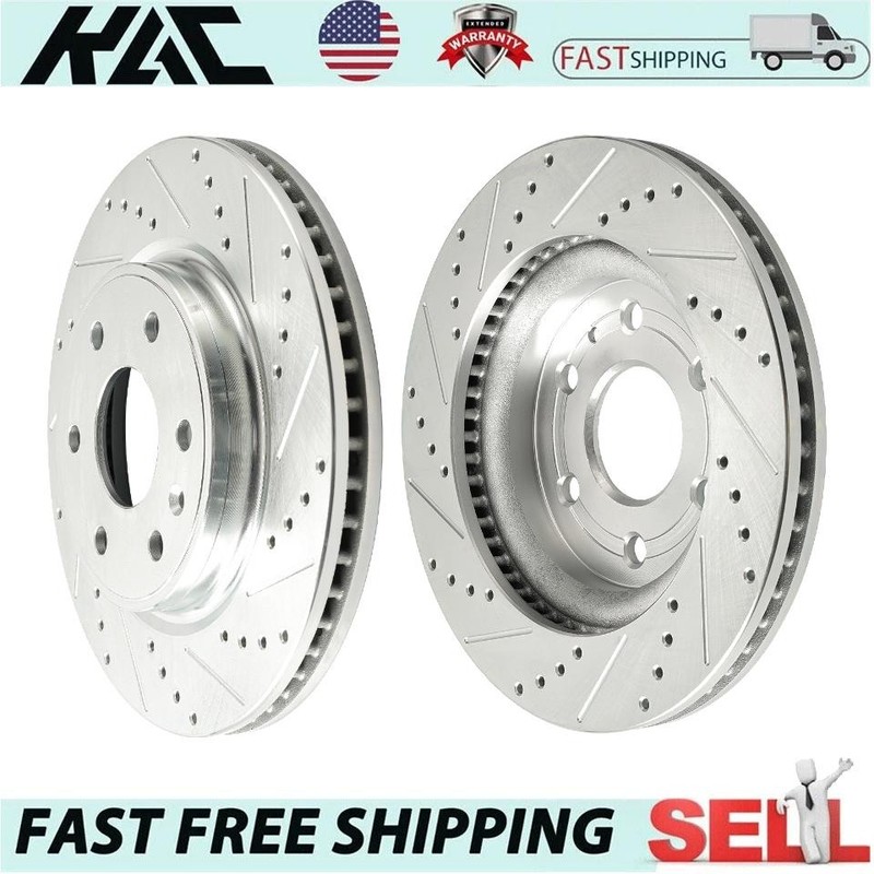 Front Drilled & Slotted Rotors For 2007-2016 GMC Acadia 2008-2017 Buick Enclave