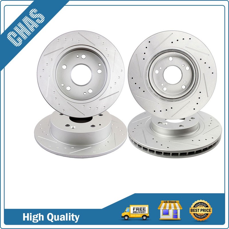 Front Rear Slotted Brake Rotors Discs For 2002 2003-2006 Acura RSX Type-S 2.0L