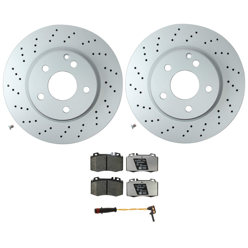 Hella Front Rotors Low-Met Disc Brake Pad Kit For C215 CL500 W220 S430 S500 RWD