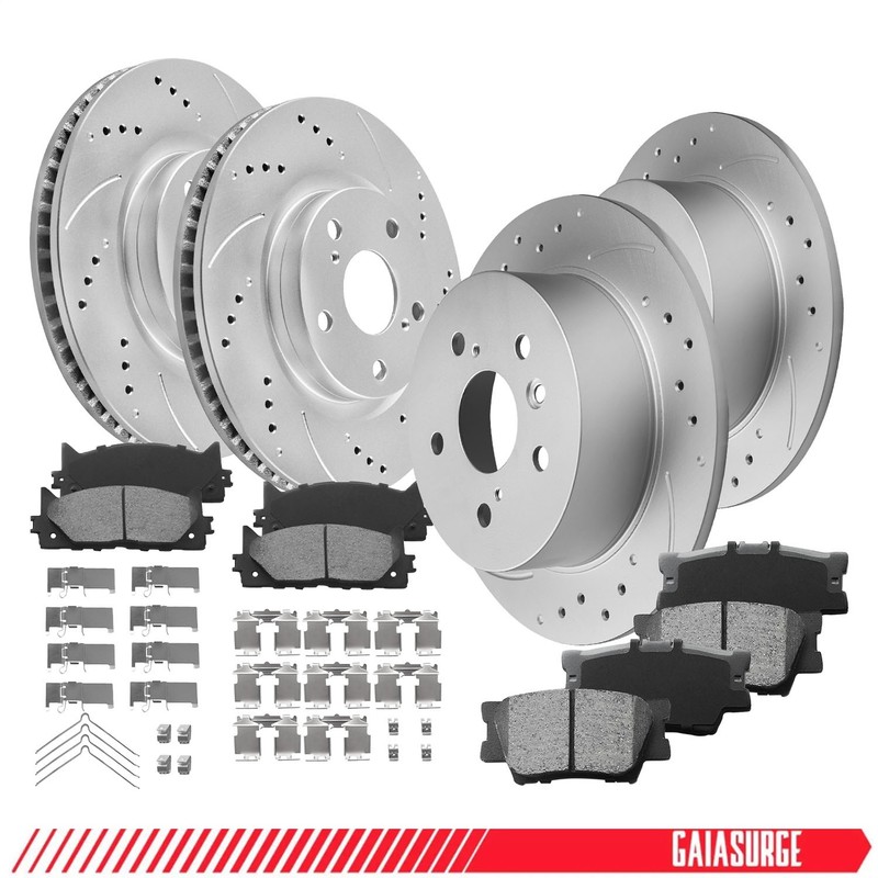Front & Rear Drilled Rotors + Brake Pads for 2008-2011 Toyota Camry Avalon ES350