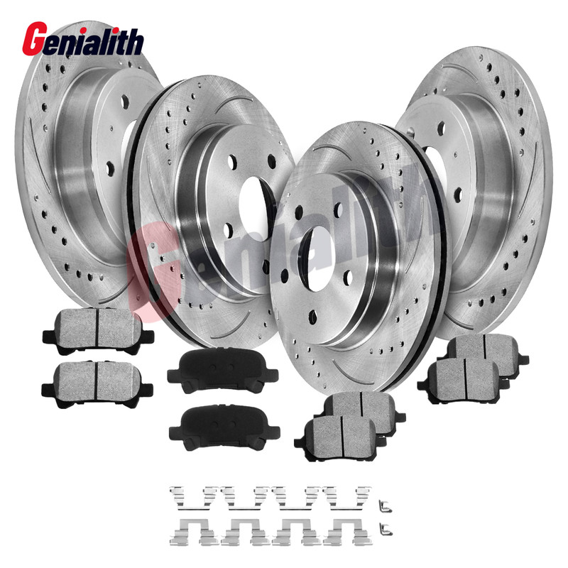 Front Rear Drilled Brake Rotors + Ceramic Brake Pads for 2000-2004 Toyota Avalon