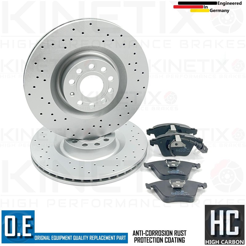 FOR VW GOLF R MK6 MK5 R32 CROSS DRILLED PERFORMANCE FRONT BRAKE DISCS PADS 345mm gallery