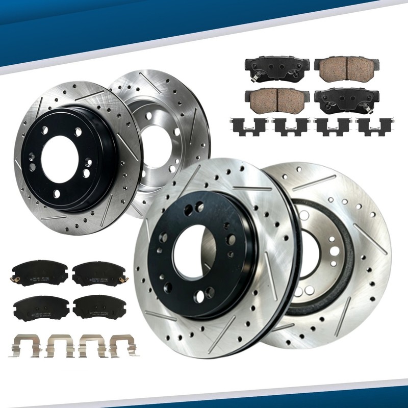 Front&Rear Drilled Slotted Rotors Brake Pads for Hyundai Elantra Sedan Models