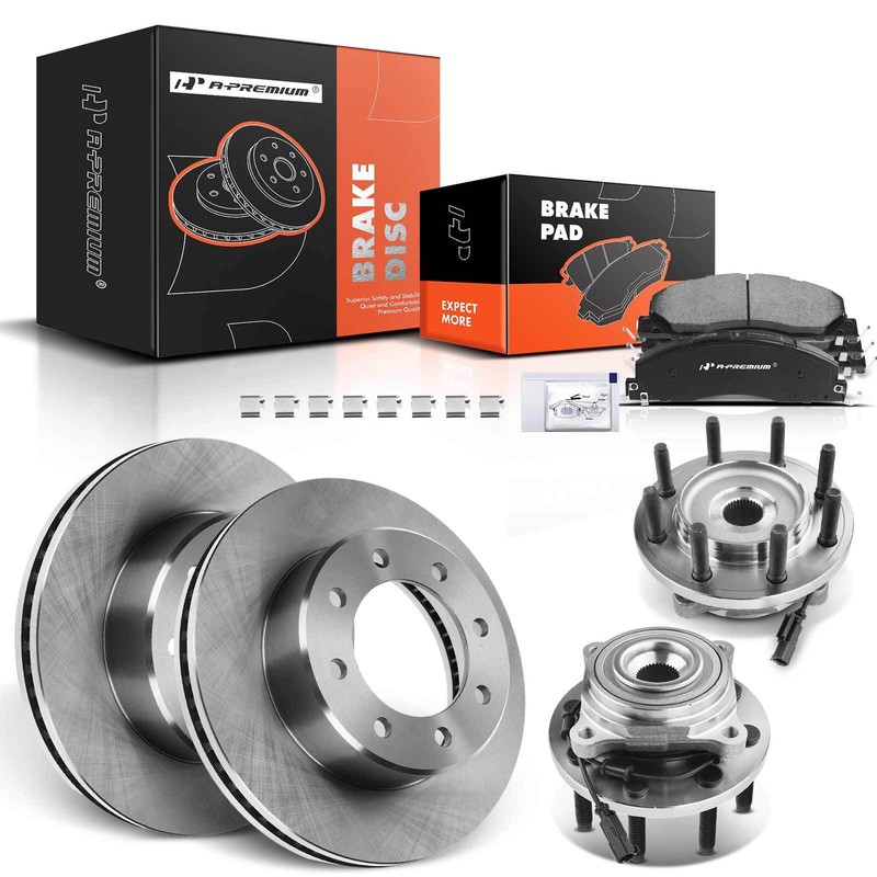Front Disc Brake Rotor and Pad + Hub Bearing for Ram 2500 3500 2011 Dodge 4WD