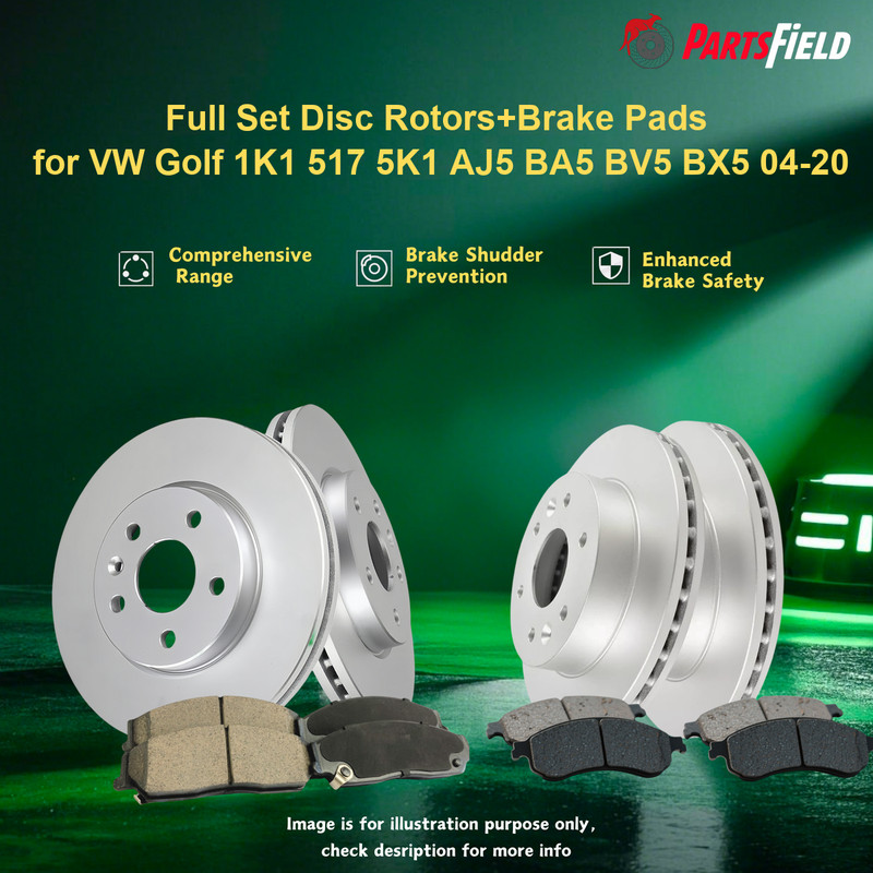 Full Set Disc Rotors+Brake Pads for VW Golf 1K1 517 5K1 AJ5 BA5 BV5 BX5 04-20
