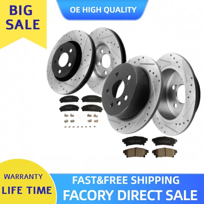 Front Rear Slotted Brake Rotors Pads For Toyota Highlander 2015 2016 2017 – 2019