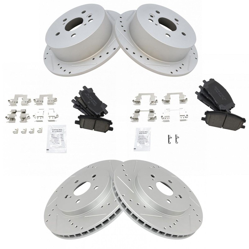 TRQ Front & Rear Ceramic Brake Pad & Performance Drilled Slotted Rotor gallery