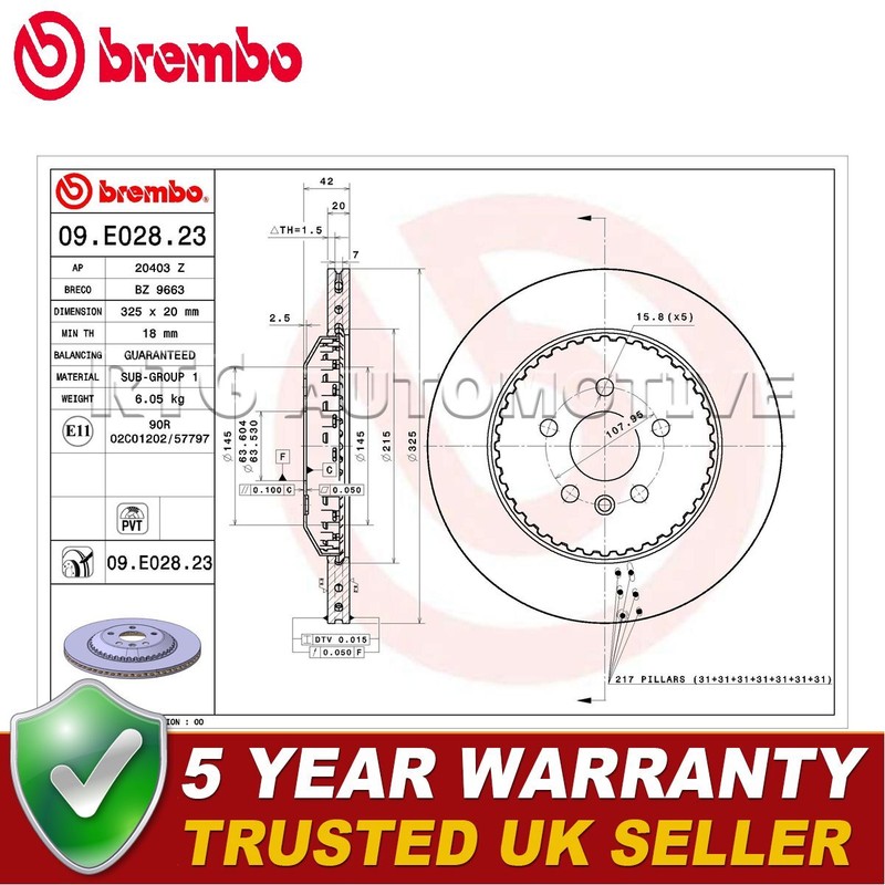 Brembo Rear Brake Disc Fits Land Rover Range Velar 2.0 D TD4 3.0 + Other Models gallery