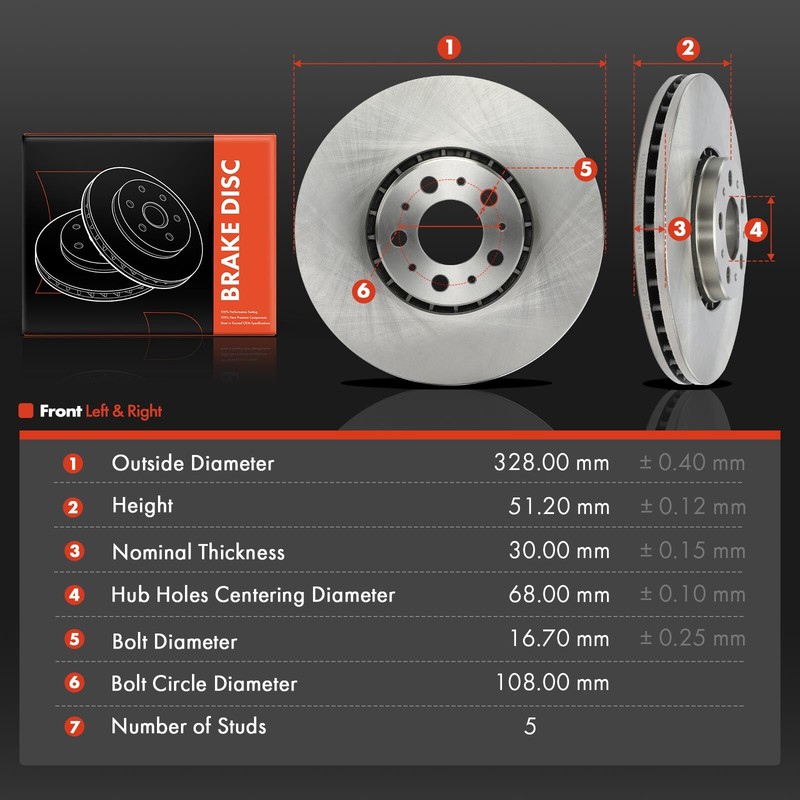 2Pcs 328mm Front Left & Right Side Disc Brake Rotors for Volvo XC90 2003-2014 gallery