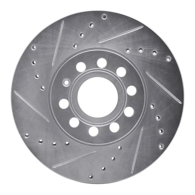 Genuine DFC Brake Rotor - Drilled and Slotted - Silver 631-74028L