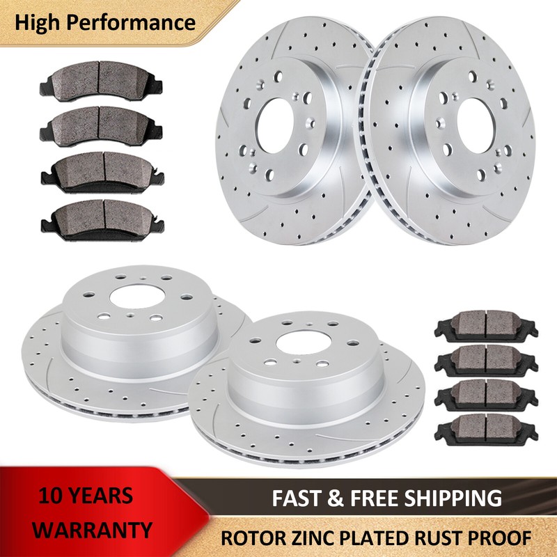 Drilled Front Rear Brake Rotors Pads Kit for Chevy Tahoe GMC Yukon SIERRA Brakes