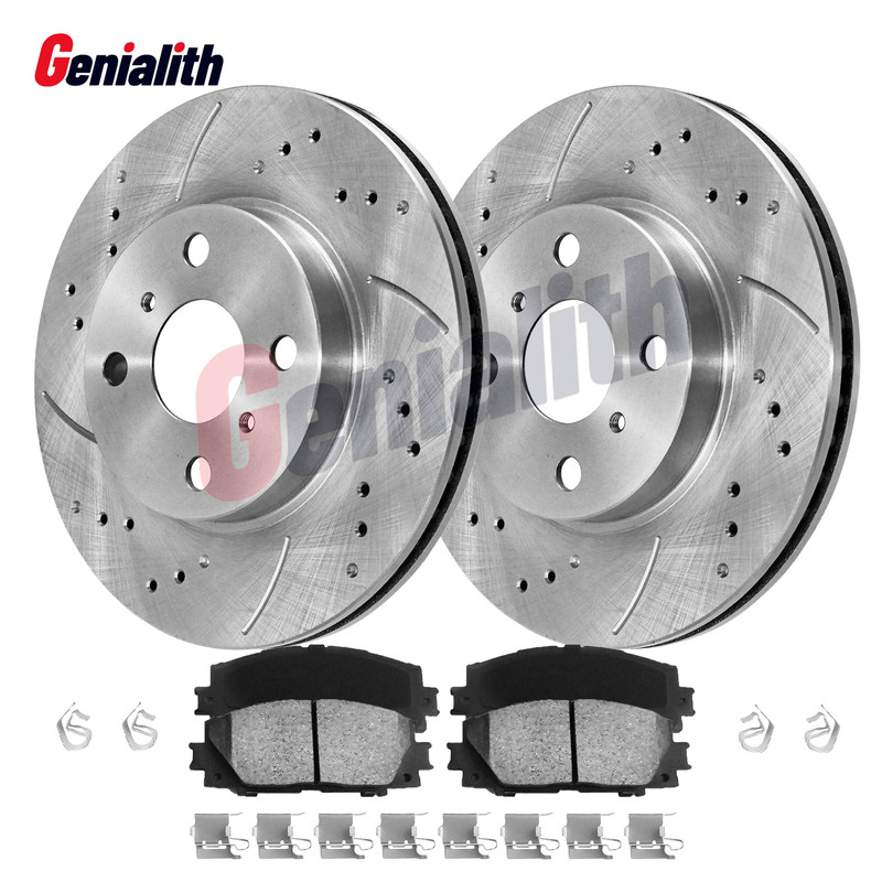 Front Drilled Rotors Ceramic Brake Pads for 2012 2013-2018 Toyota Yaris Prius C