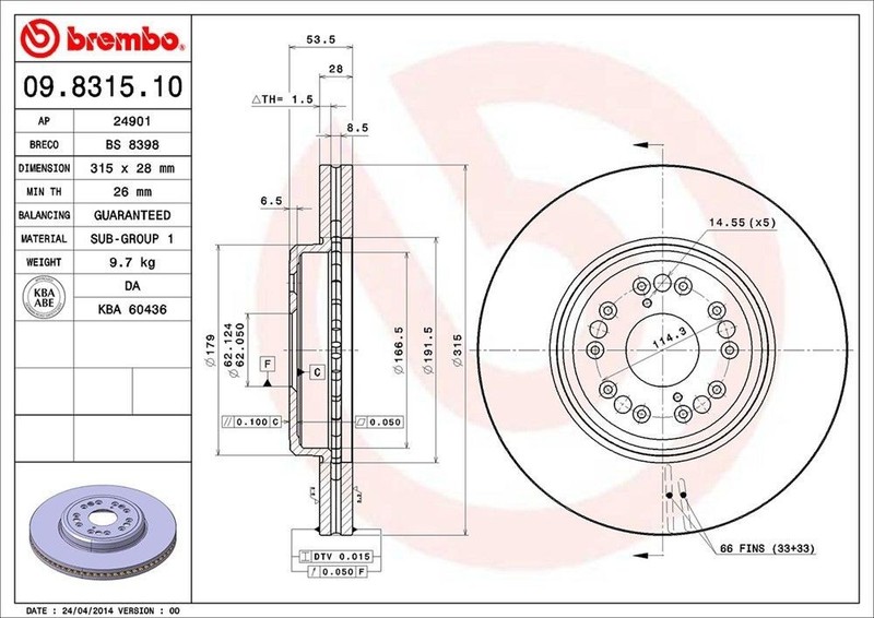 Front Rotor Fits 1995-2000 Lexus LS400 09.8315.10