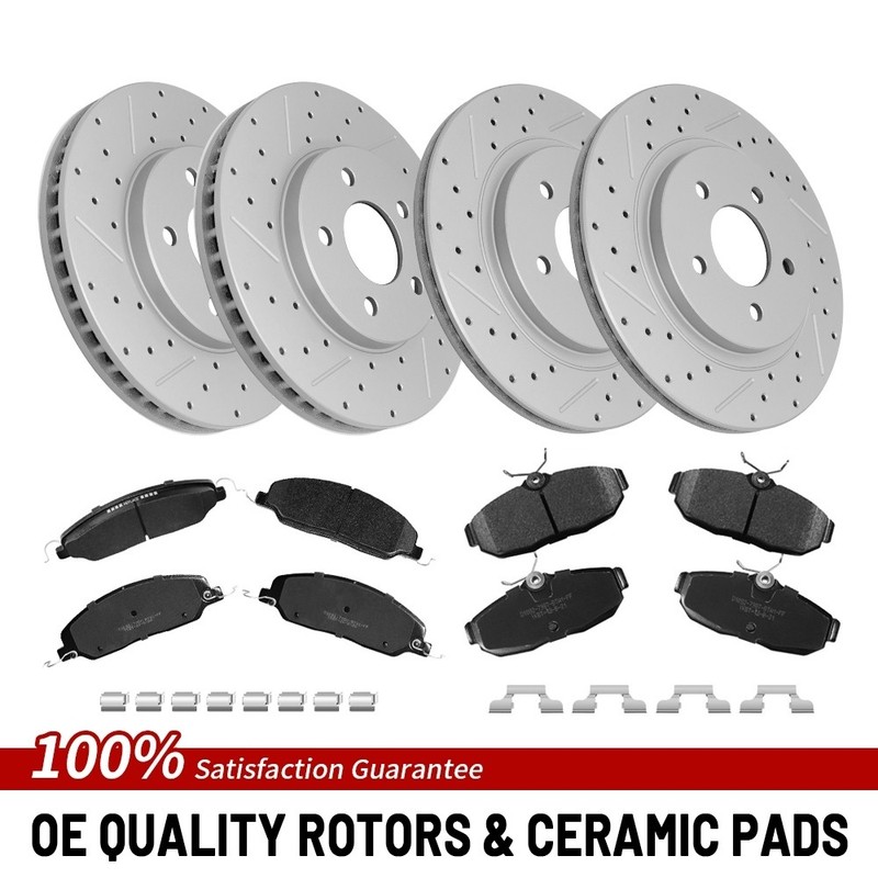 Front Rear Drilled Brake Rotor Ceramic Pad For 2005 2006-2010 Ford Mustang Base