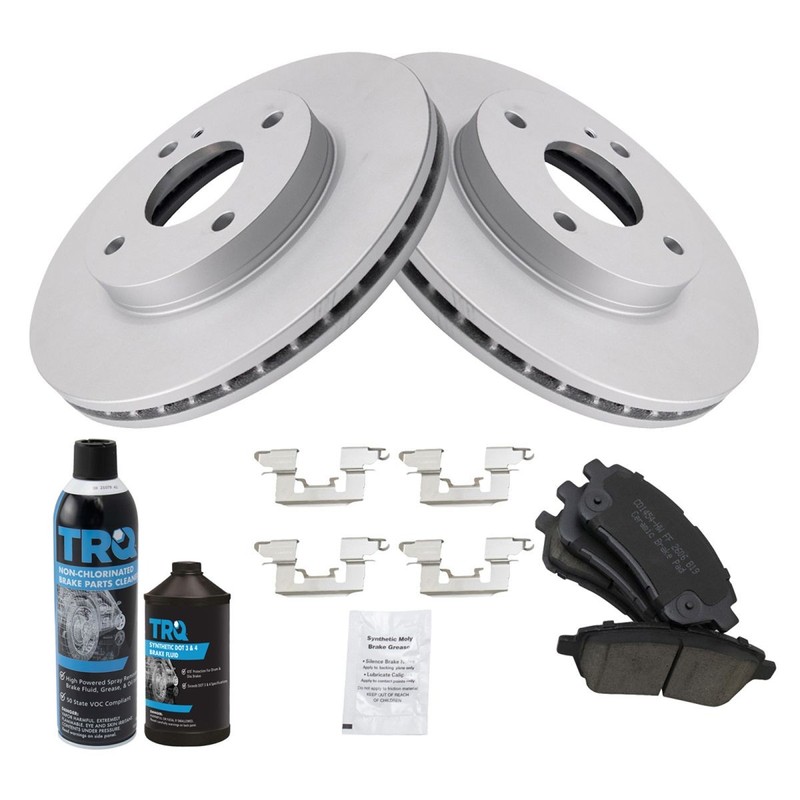 TRQ Front Brake Coated Rotor & Ceramic Pad Kit w/Chemicals for Ford Fiesta gallery