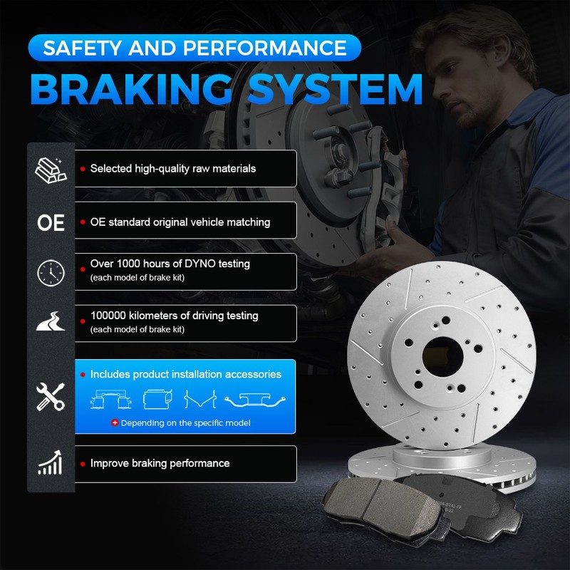 Rear Drilled Disc Rotors Ceramic Brake Pads w/Hardware for Audi Q5 A4 Quattro V6 gallery