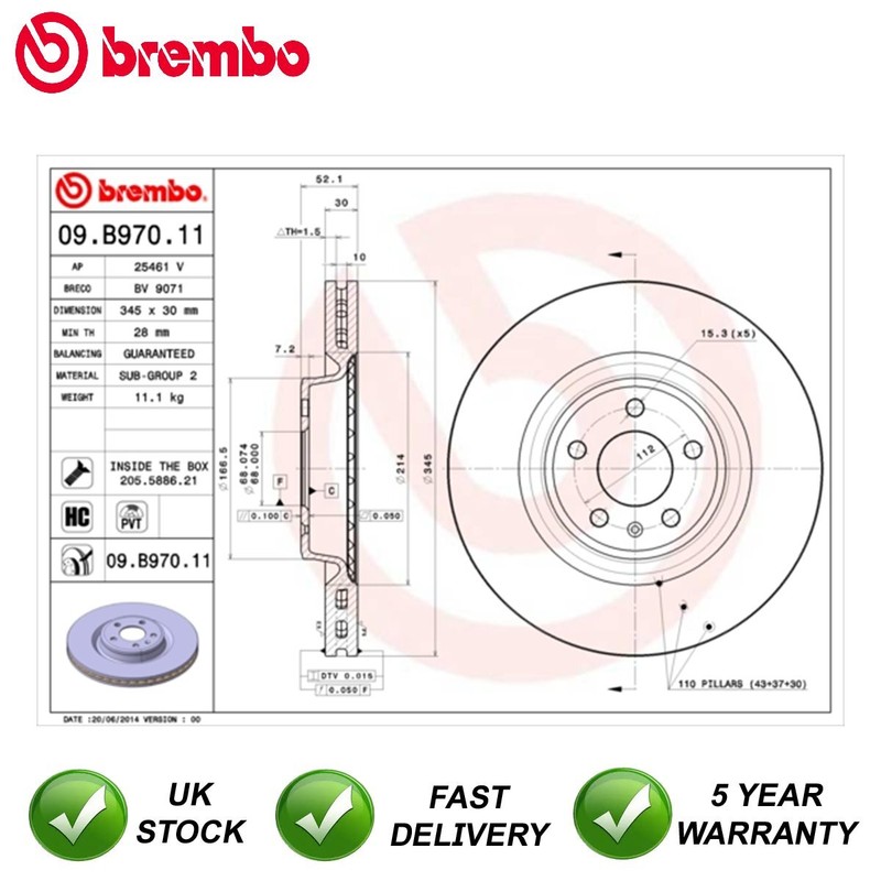 Brake Disc Front Brembo Fits Audi A4 A5 A6 Q5 A7 Allroad Porsche Macan gallery
