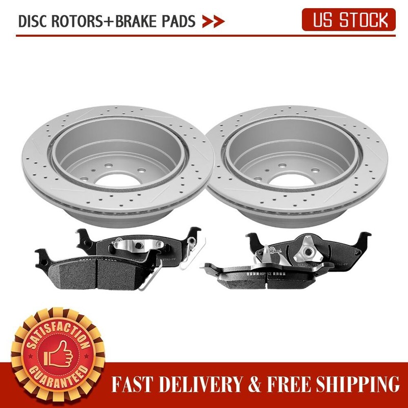 Rear Disc Rotors Ceramic Brake Pads For Lincoln Mark LT Ford F-150 6 Lugs