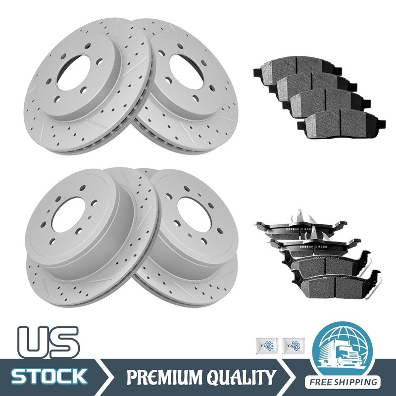 Front Rear Brake Rotors Ceramic Brake Pads for Ford F-150 Lincoln Mark LT 4WD