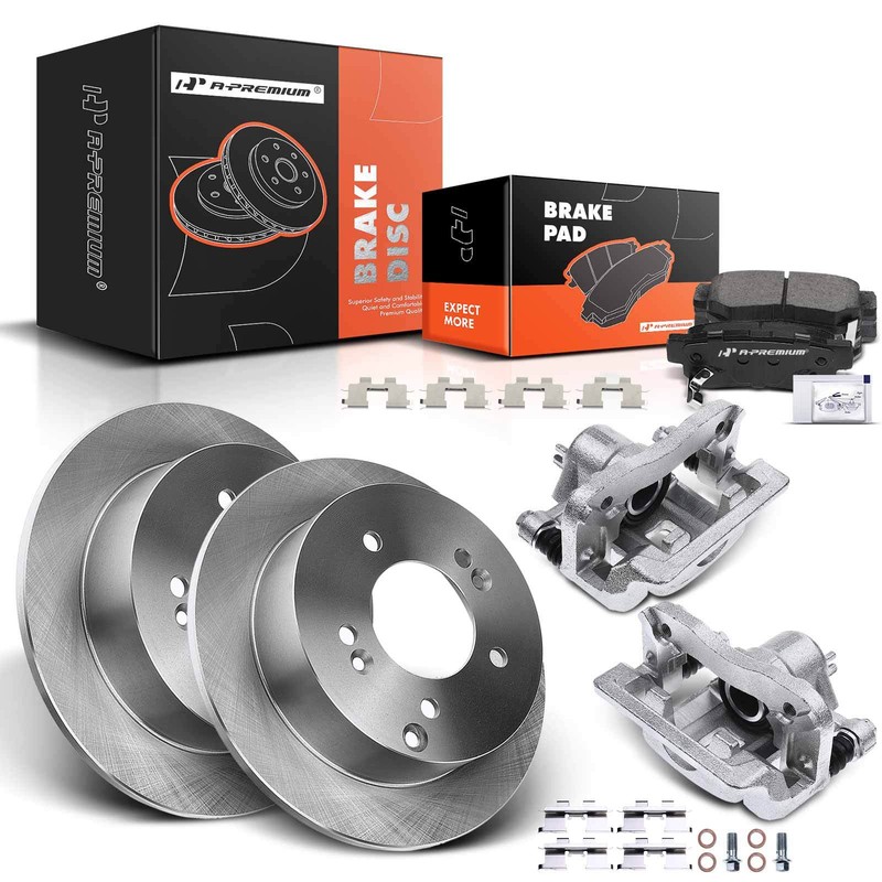 A-Premium Pair Brake Rotor &Pad+Brake Caliper Rear for Hyundai Sonata Kia Optima