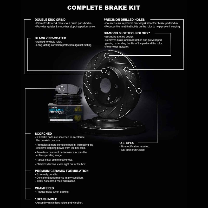 R1 Concepts Whth1 39002 R1 Brake Rotors D S Black W Euro Ceramic Pads gallery