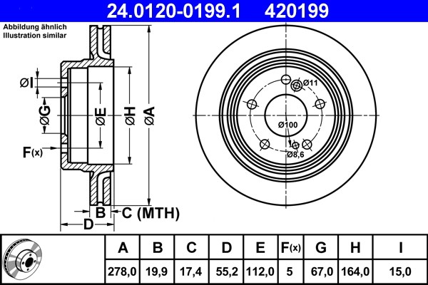 ATE 24.0120-0199.1 Brake Disc for Mercedes-Benz