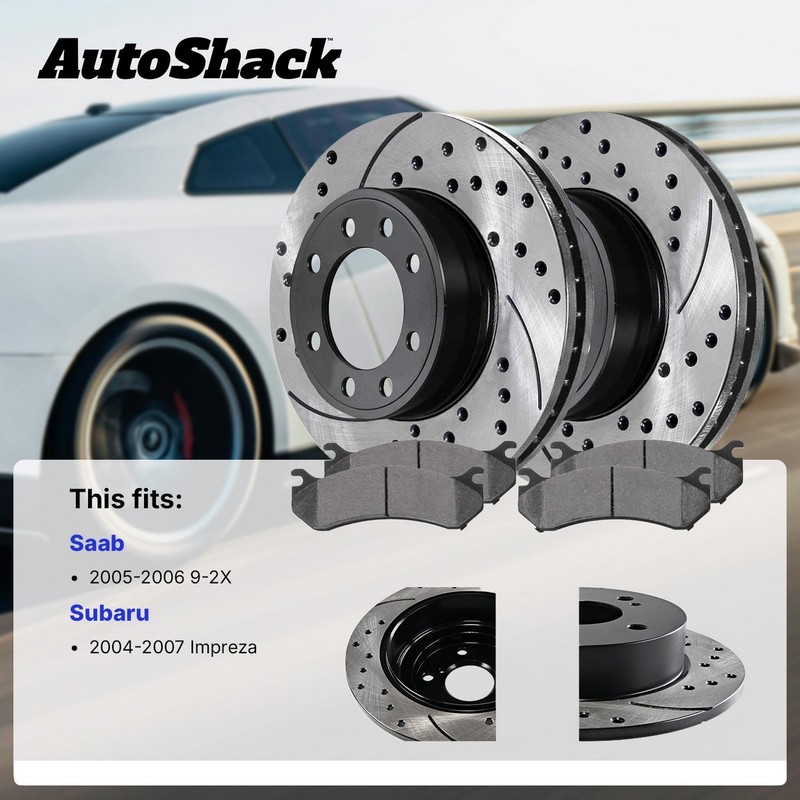 Front & Rear Drilled Slotted Brake Rotors Black & Pads for Subaru Impreza 2.5L gallery