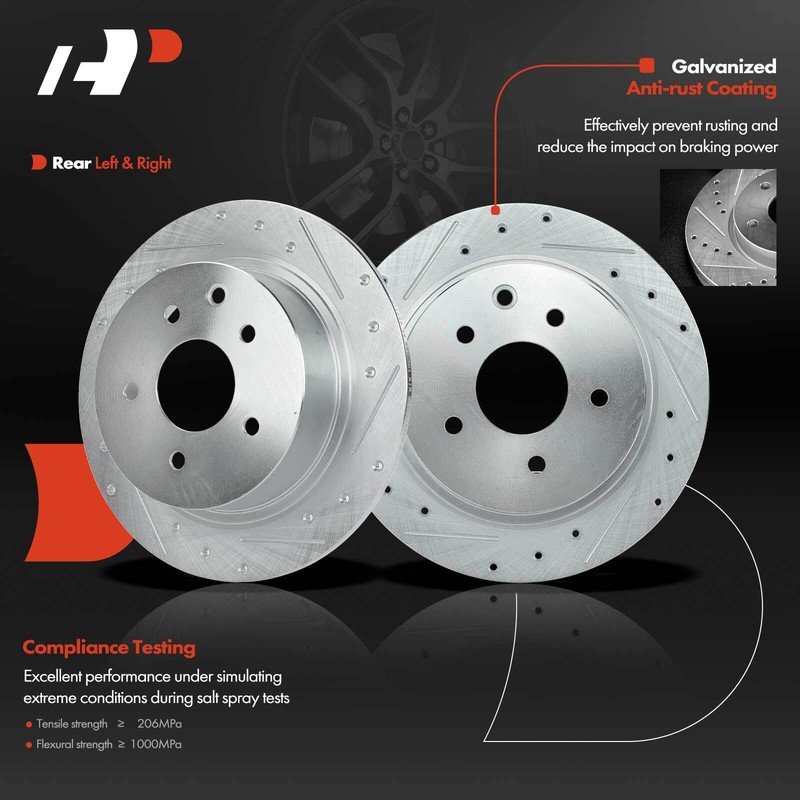 Rear Drilled Brake Rotor & Pads + Brake Caliper for Nissan Maxima 07-08 Altima gallery