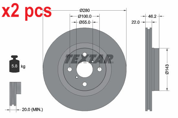 X2 PCS L&R SIDES BRAKE DISC 92287603