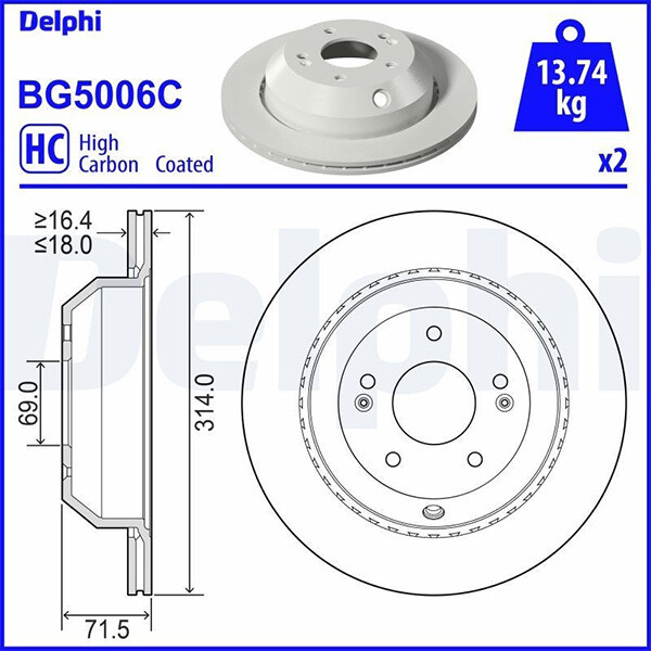 Genuine Delphi BG5006C Brake Disc Set 314mm Coated For Kia Sorento gallery