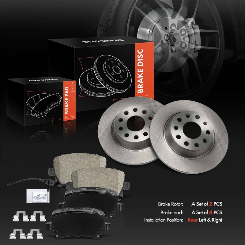 6pcs Rear Disc Brake Rotor & Ceramic Brake Pad for Audi A3 Volkswagen Passat GTI gallery