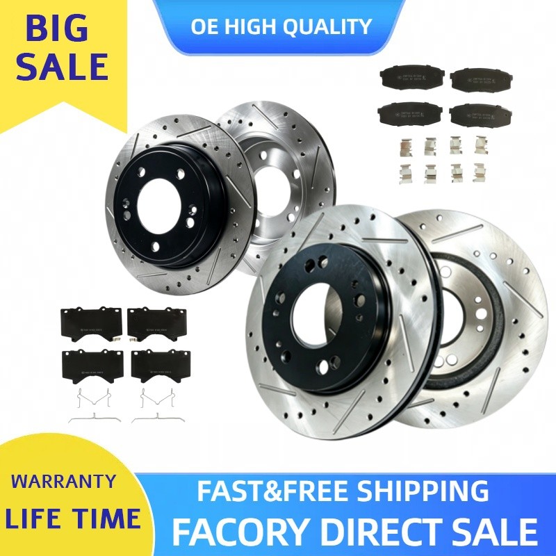 Front Rear Drilled Disc Rotors Pad for Toyota Sequoia Tundra 2009 2010 2011 2012