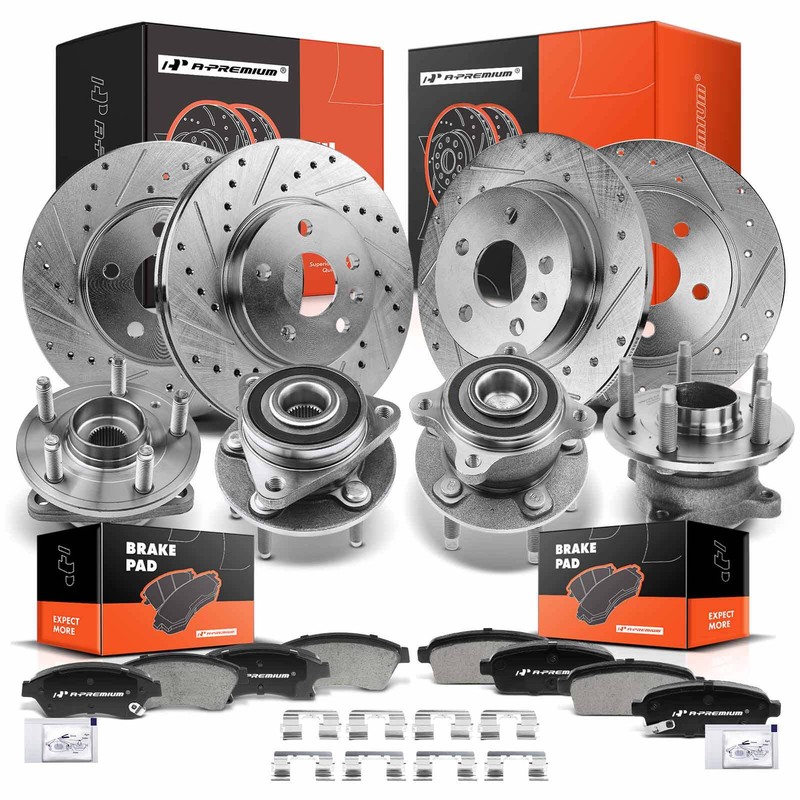 A-Premium Drilled Brake Rotor & Pads + Hub Bearing Front & Rear for Chevy Cruze