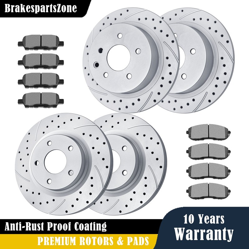 296mm Front & 291mm Rear Drilled Brake Rotors Pads Fit 2007-2013 Nissan Altima