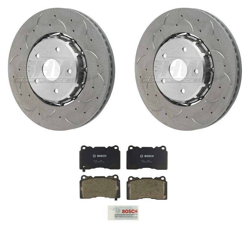 SHW Performance Front Disc Brake Rotor Kit Bosch Semi-Met Pads For Subaru WRX