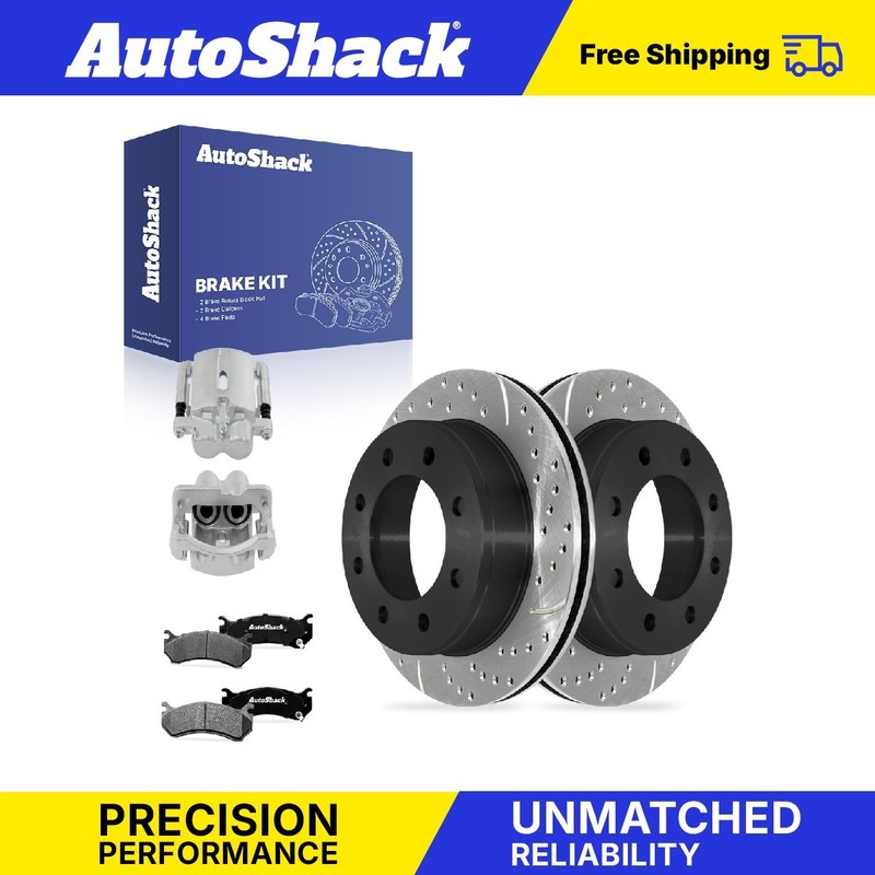 Rear Drilled Slotted Brake Rotors Pad Calipers for Chevy Silverado 2500 HD 01-06