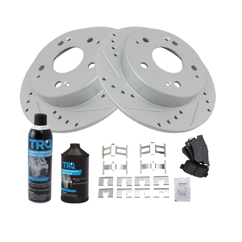TRQ Rear Performance Drilled Slotted Brake Rotor & Metallic Pad Kit w/Chemicals gallery