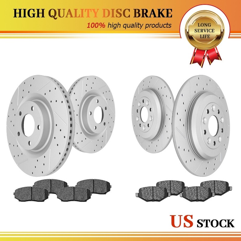Front & Rear Drilled Rotors + Brake Pads for 2011 – 2014 Ford Edge Lincoln MKX